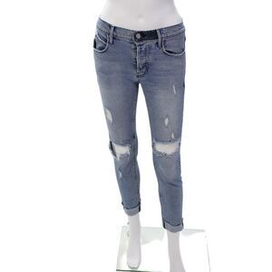 R+A Womens Cotton Zip Lined Button Skinny Leg Distress Jeans Blue Size EUR 24